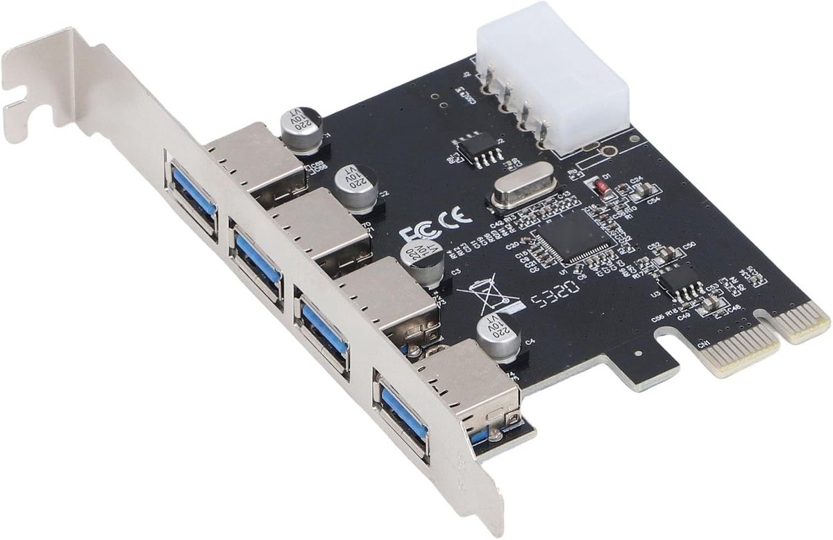 SnelShoppen - 4 Poorten SuperSpeed 5GBPS USB 3.0 PCI Express Uitbreidingskaart voor Desktop PC's, Zelfvoedende Technologie, Geen Extra Voedingsbron No