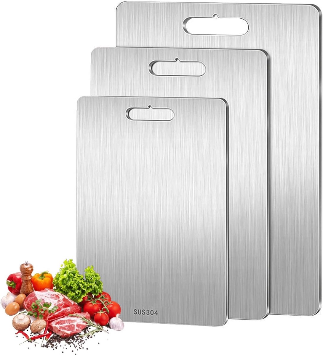 Snijplankset - Roestvrij Staal - 39 x 28 cm, 29 x 20 cm, 25 x 15 cm - Antibacteriële en Vaatwasmachinebestendig - Voor Keukengebruik