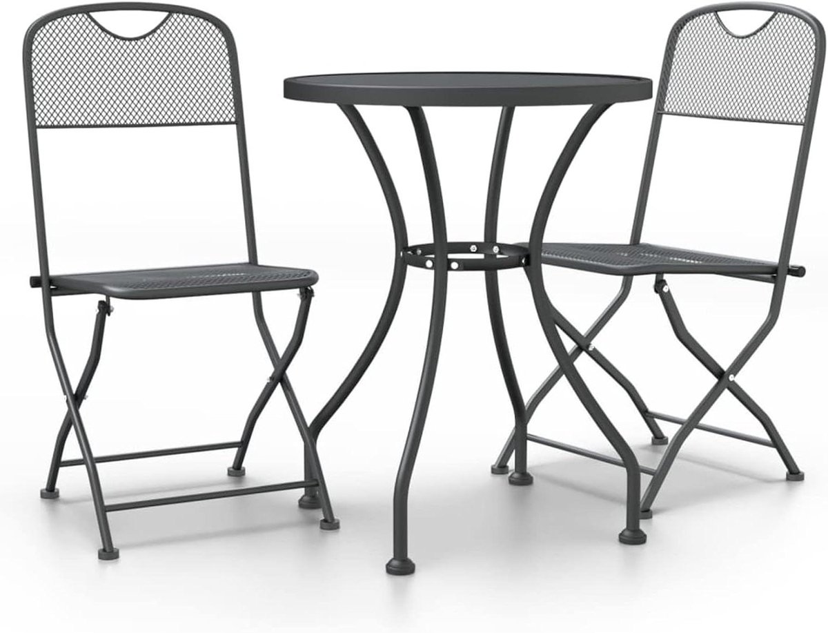 Tuinset 3-delig - Balkon set - Buiten dineren - Metaal rooster design - 60x72cm tafel - Antraciet