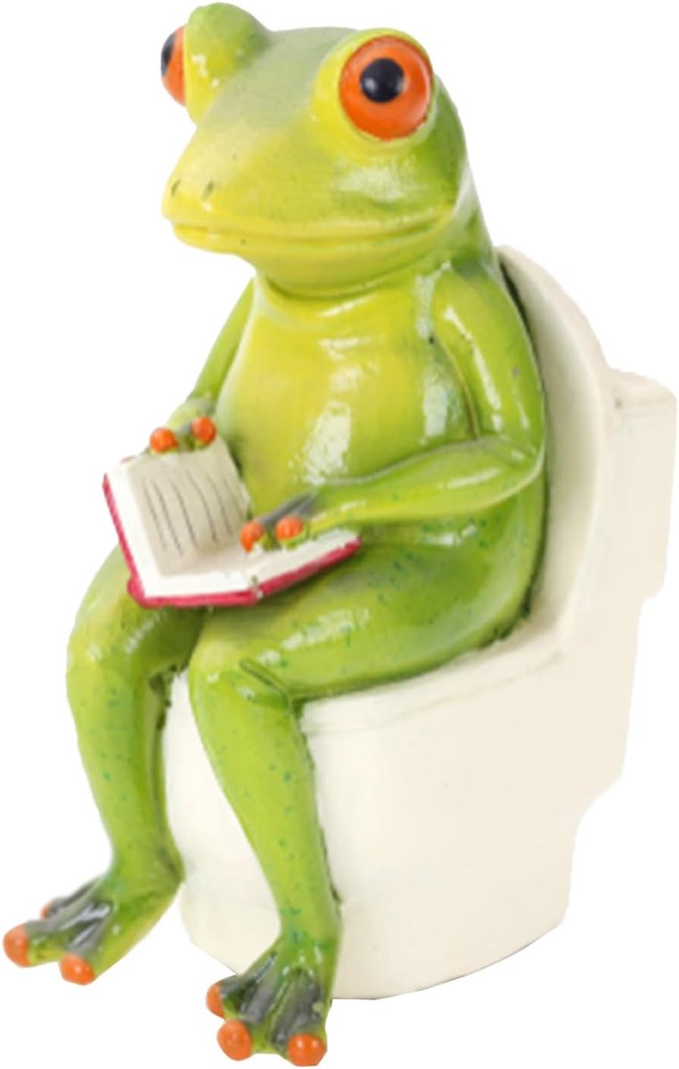 SnelShoppen - Frog Figure Statue Zittend op het Toilet, Kunststof Toilet Kikker, Voor Thuis, Kantoor, Badkamer, Balkon Decoratie (Groen)
