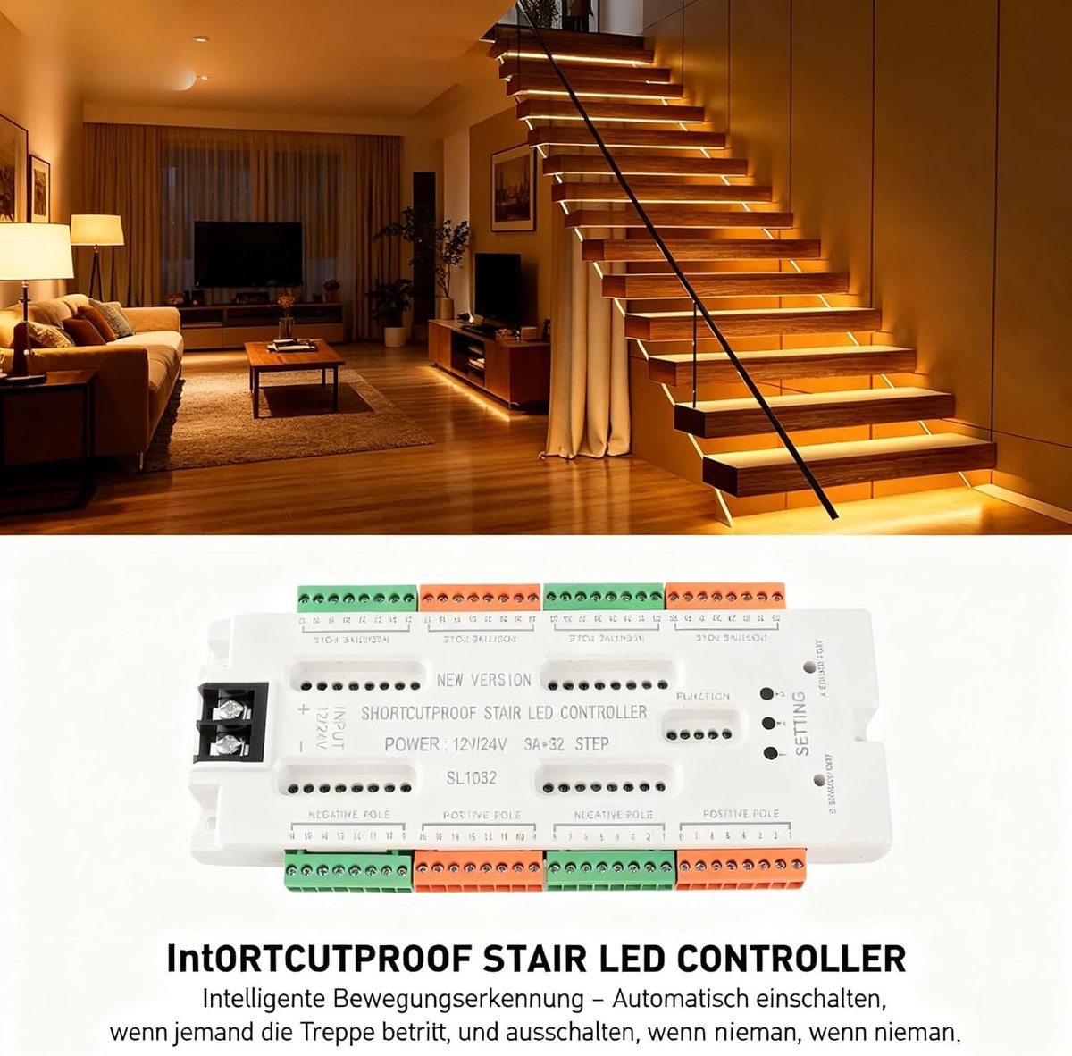 SnelShoppen - Motion Sensor LED Trapverlichting Controller met 32 Groepen Aansluitingen, Intelligente Automatische Ladder Verlichting, ABS Materiaal,