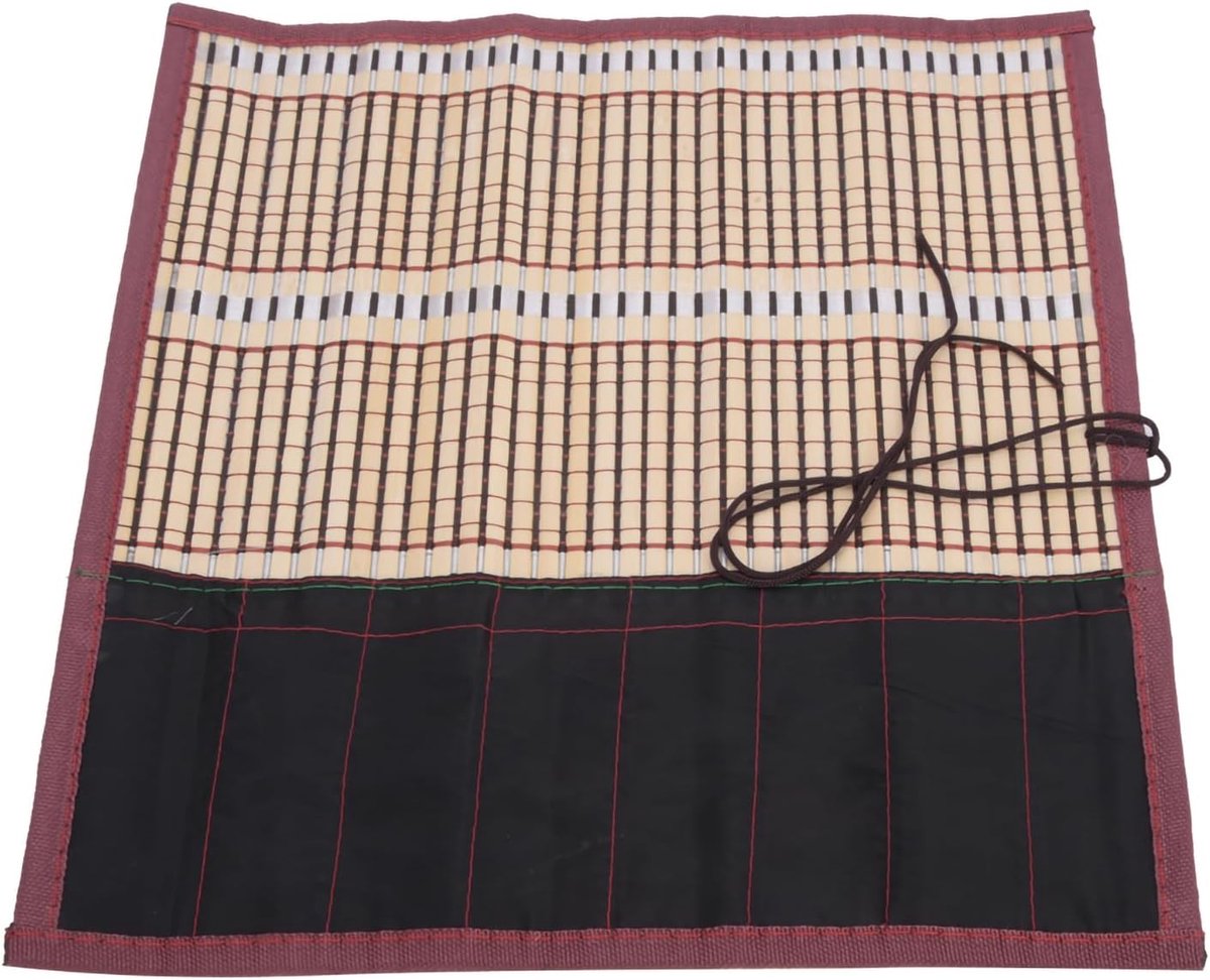 SnelShoppen - Luqeeg Penseel Etui van Bamboe met 9 Stof Zakjes, Rollende Pens Wrap Pouch voor Calligrafie en Kunst Benodigdheden, Vochtbestendig en Li