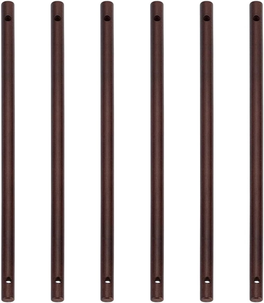 SnelShoppen - 6 Stuks Houten Dowel Stokken met Twee Gaten, 300mm Zwarte Ronde Houten Stokken voor Creatieve Klussen en Taart Dowel en Vlaggen Maken, D