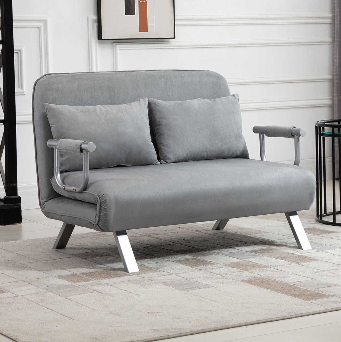 MIVRAY Slaapbank 2-Zits 111 X 80 X 78 Cm - Verstelbare Rugleuning En Bedfunctie - Voor Woonkamer En Logeerkamer - Polyester - Lichtgrijs