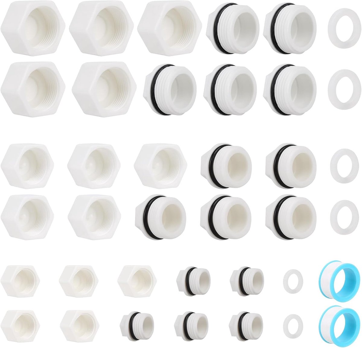 30 Pcs Blind Stops Water Pipe with Seal, Blind Plugs 3/4 1 5/4 inch with 2 Rolls Joint Tape, Reusable Plastic Thread - ShopVlot