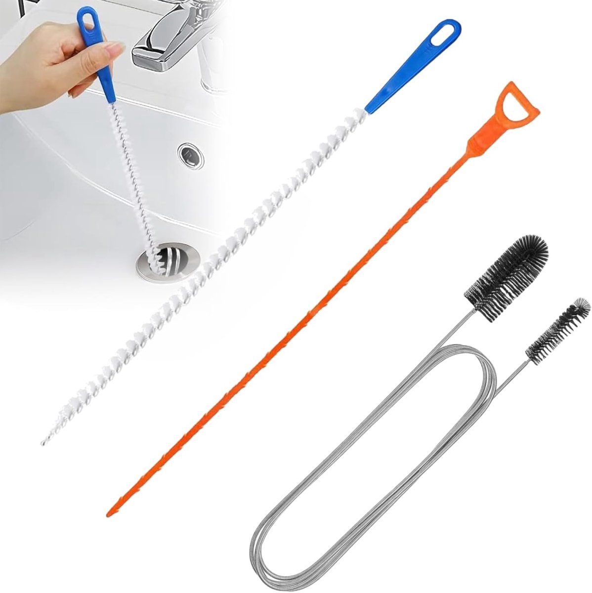 SnelShoppen - Drain Ontstopper Set, 3-delige Afvoerreiniger en Gootsteen Ontstopper met Uittrekbare Slang, Keuken en Badkamer Ontstopper Tools