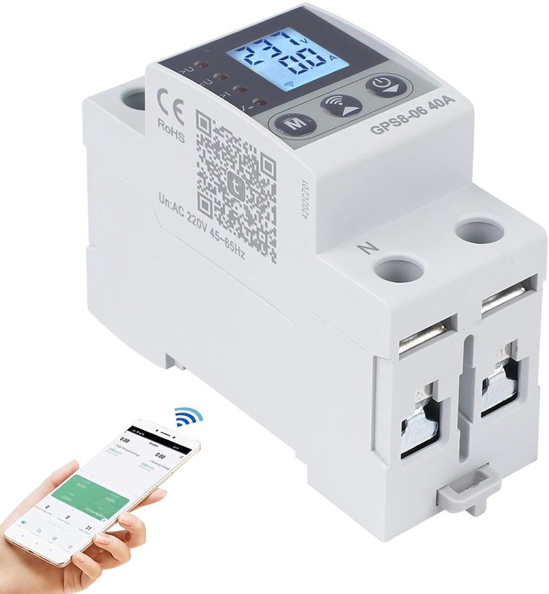 WiFi overspanningsbeveiliging 40A - 2-polig - 220V AC - automatische resetfunctie - ShopVlot