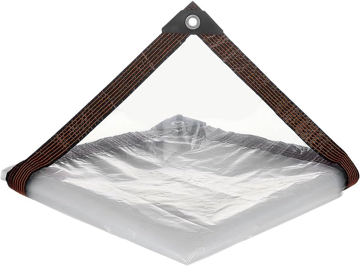 SnelShoppen - Doorzichtige dekzeilen polyethyleen 10x10 ft met doorvoertules, robuust en transparant zeil voor buiten, tuin, terras, kerstdecoratie en