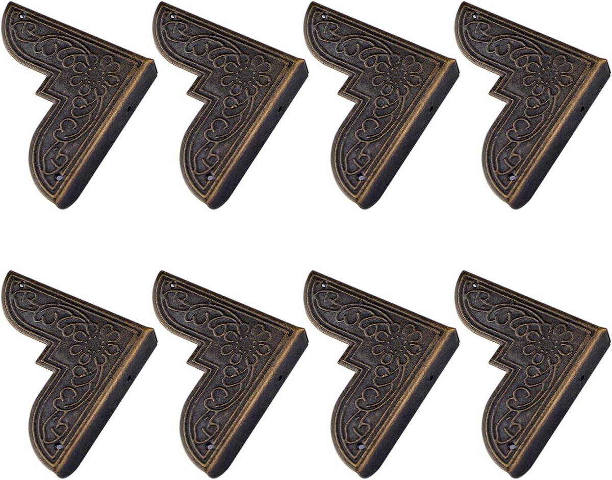 SnelShoppen - Set van 8 Hoekbeschermers voor Tafel, Kantenbeschermers van Ijzer, Decoratieve Beschermers voor Meubels en Houten Kisten, Antiek Brons