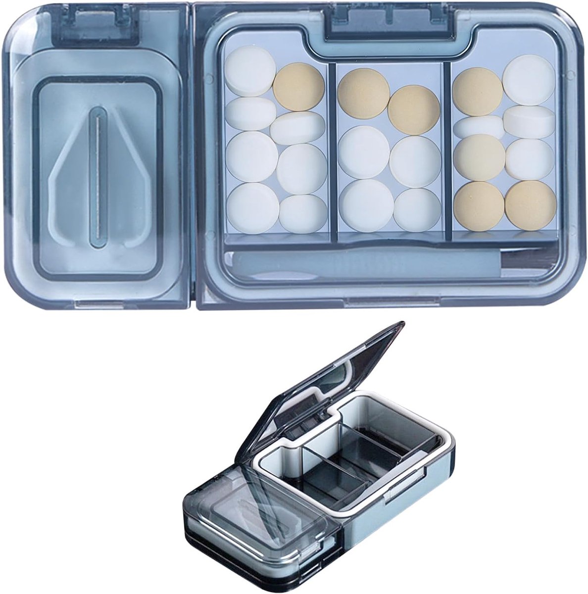 SnelShoppen - Blauwe Draagbare Tablettensnijder, Precisie Pillensnijder met Opbergvak voor Tablets van Alle Maten, Compact en Ideaal voor Thuis, Werk