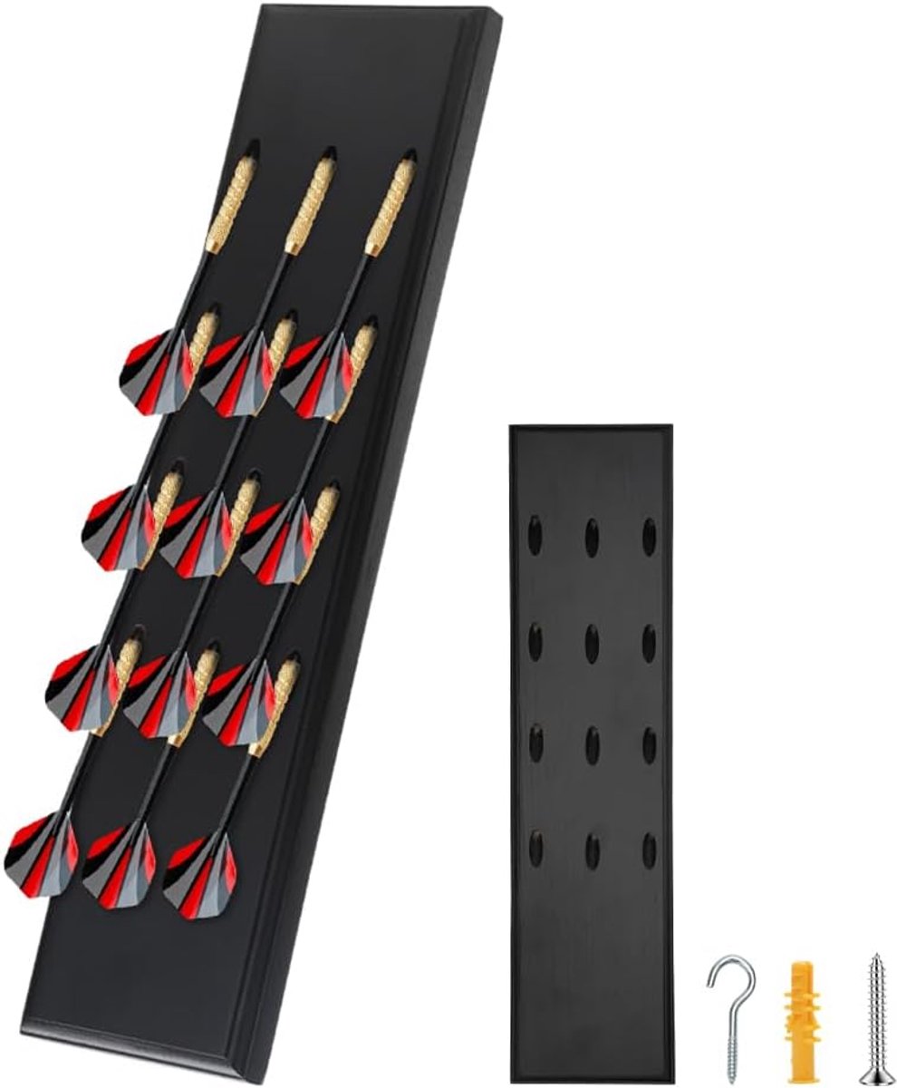 SnelShoppen - CEWROM Dartpijlhouder van Hout voor 12 Darts, Wandmontage Dartaccessoires, Zwart voor Stalen Darts en Softdarts, Ideaal voor Feest en Ho