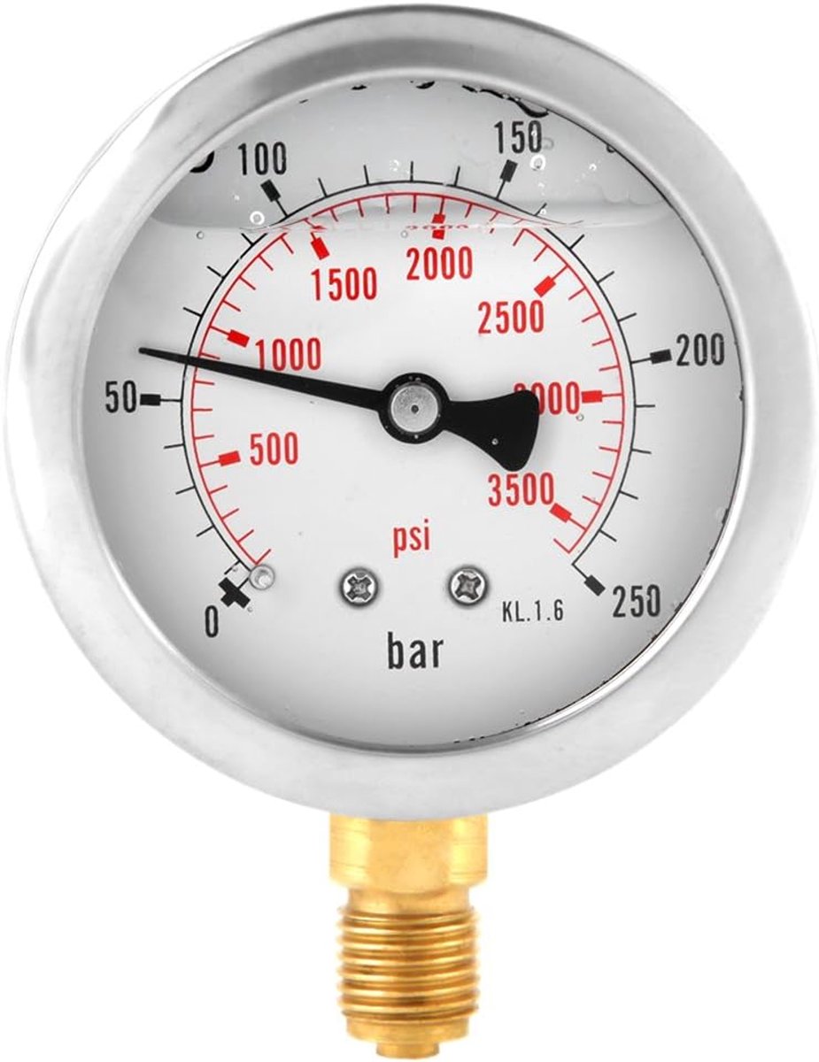 SnelShoppen - Hydraulische Drukmeter 0-250 bar G1/4 63mm - Bar / PSI - Dubbele Schaal - Metaal Behuizing - Voor Professioneel Gebruik