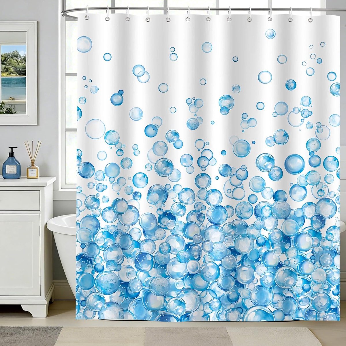 SnelShoppen - Moderne Douchegordijn 180x200cm Blauw Gradiënt Patroon Polyester Waterdicht Badgordijn met 12 Haken Machinewasbaar voor Thuis Hotel