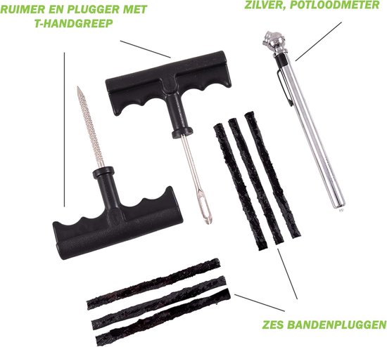 Bandenreparatieset - Lekke band reparatie - Auto onderhoud - 9-delige set - 10 cm koorden - Groen — afbeelding 5