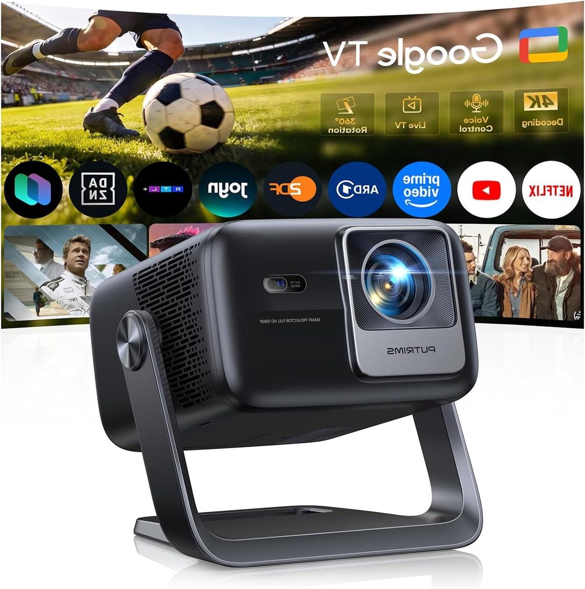 Smart Beamer - Thuisbioscoop Projector - Films Kijken - Geïntegreerd Google TV - Full HD 1080P - Zwart