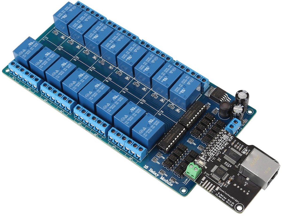 SnelShoppen - Power Relay Board Ethernet Control Module 16 Kanaals Relay voor Thuisapparaten met Afstandsbediening