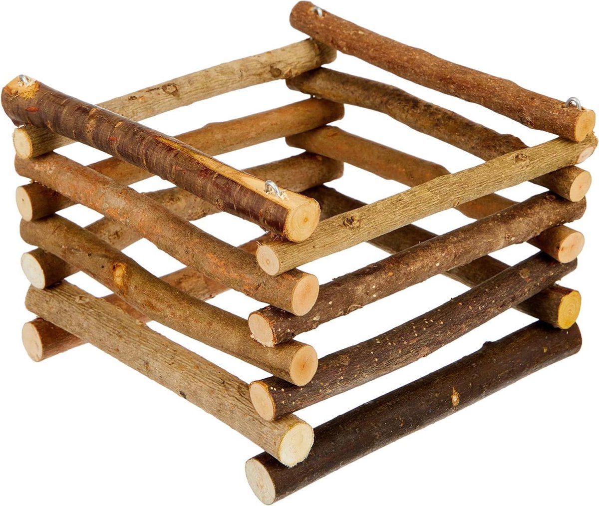 Staande Opvangbak - Hooiruif Hout - Kleine Dier - Natuurlijk Materiaal - 15 x 11 x 15 cm - Houtkleur