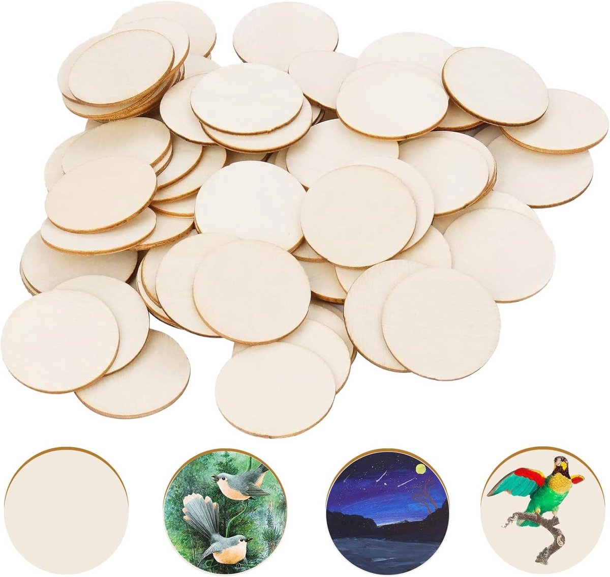 Set van 50 Houten Schijven Ø5cm voor DIY Projecten - Creatief Knutselen, Modelbouw en Bordspellen - Veilig zonder Scherpe Randen