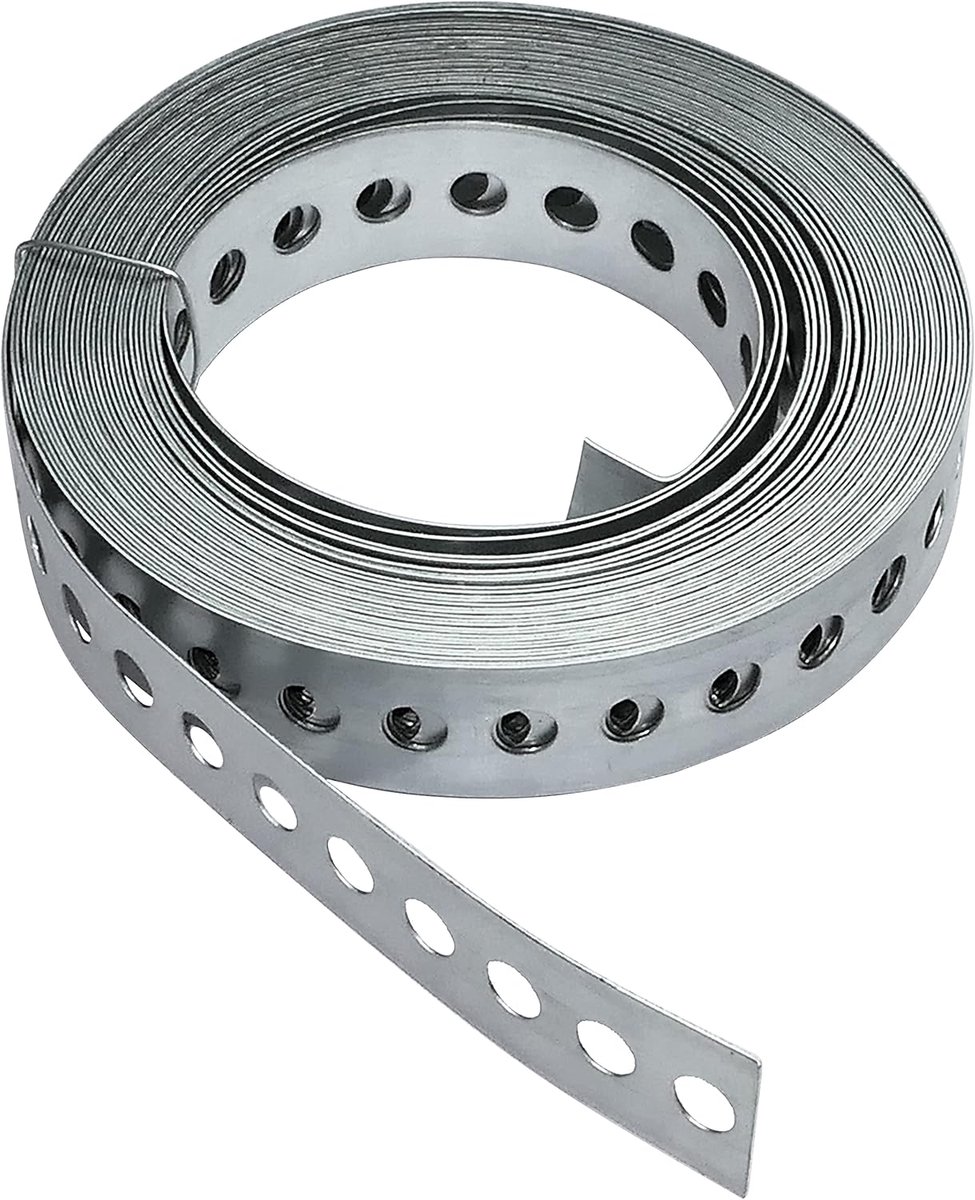 SnelShoppen - Montagetape 25 mm perforerend van verzinkte staal - 10 m - Ø8 mm flexibele bevestiging voor leidingen, kabels en ventilatiekanalen