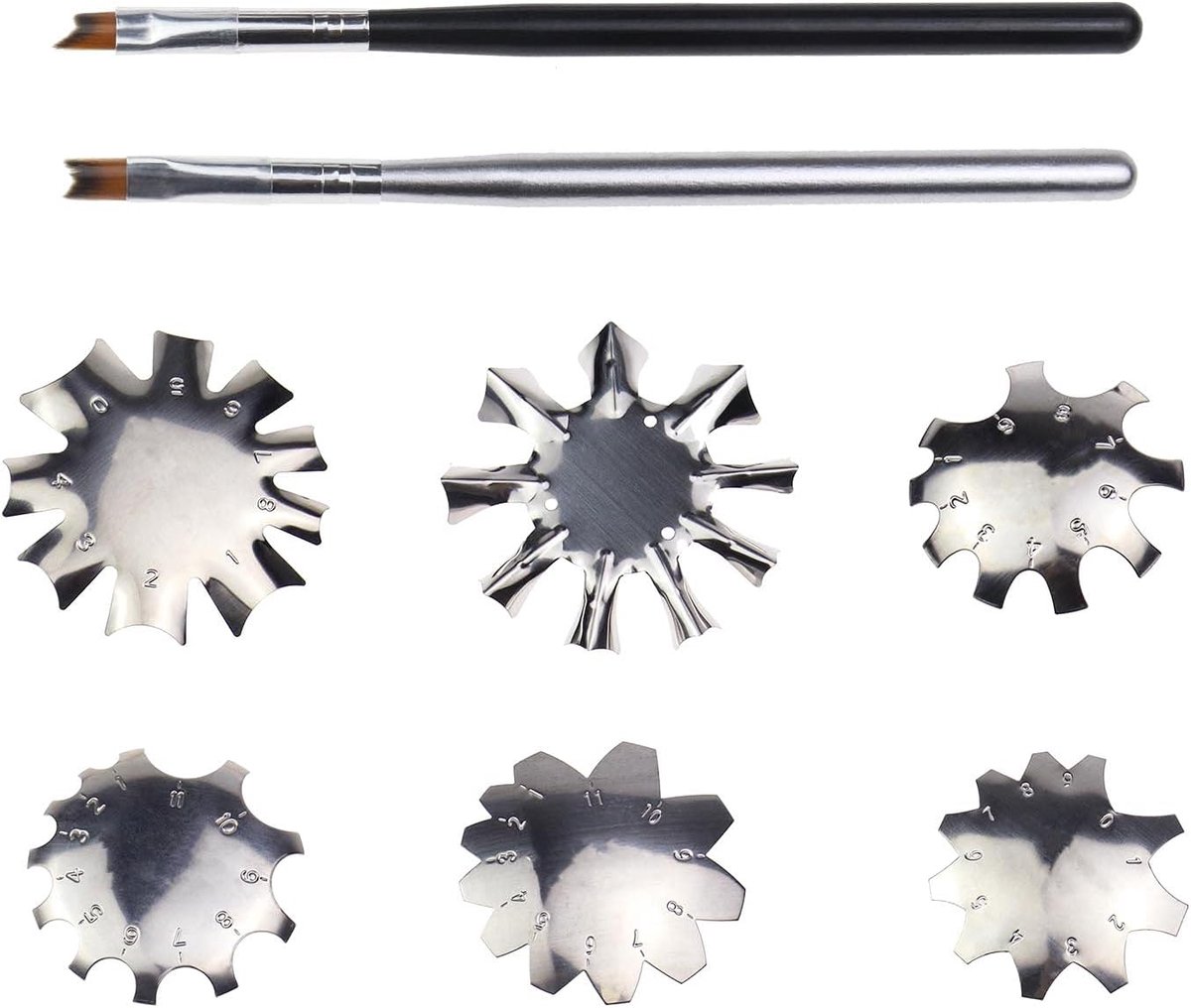 SnelShoppen - 6x RVS Zilveren Franse Smile Line Cutter Tools Nagel Manicure Edge Trimmer Templates met 2x Franse Nagelkwasten voor DIY Acryl Nagelkuns
