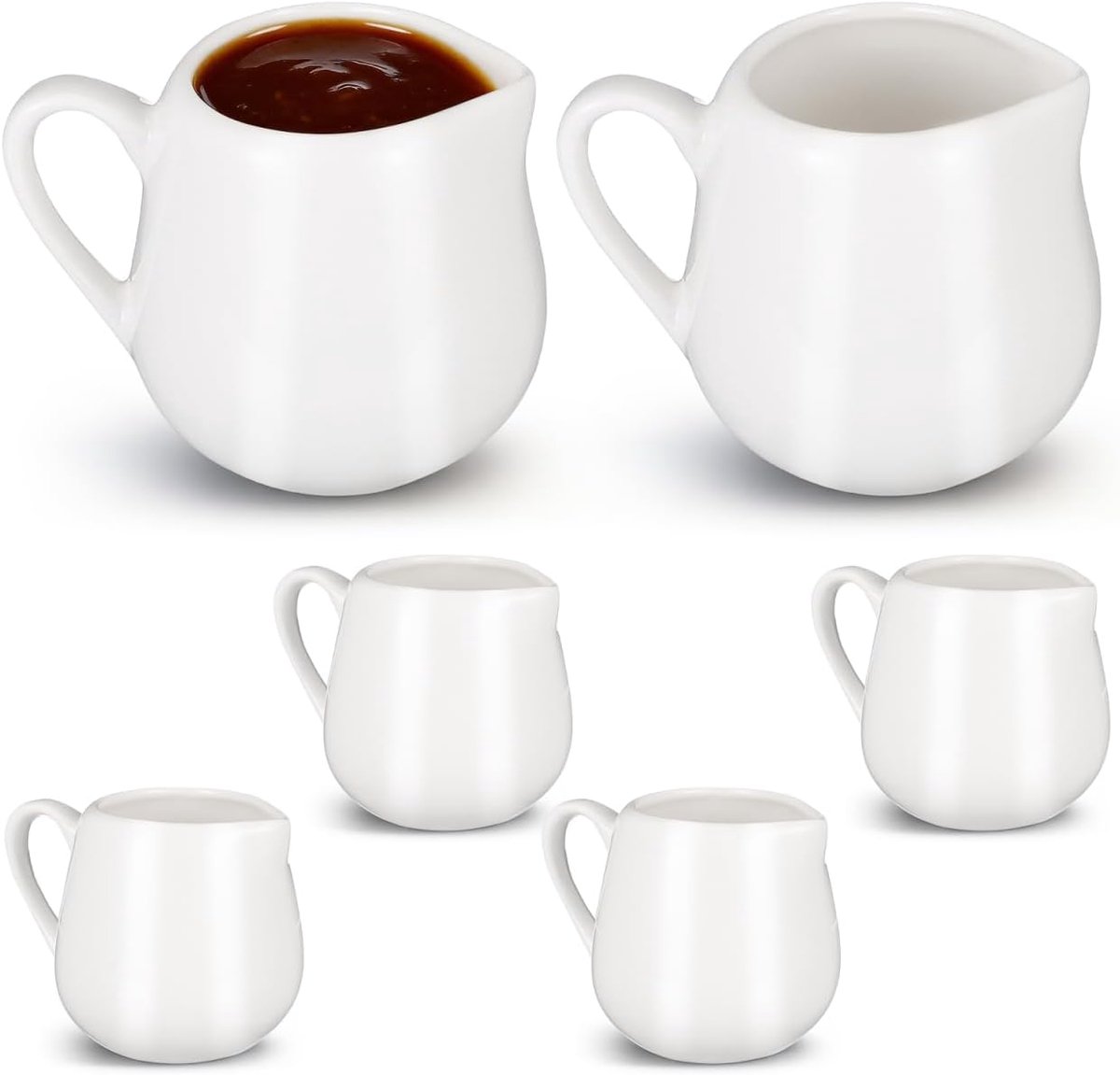 SnelShoppen - 6-delige keramische melkopslag kannen, sauscontainers, stijlvolle tafelaankleding in wit, multifunctionele saus- en melkpotten voor keuk