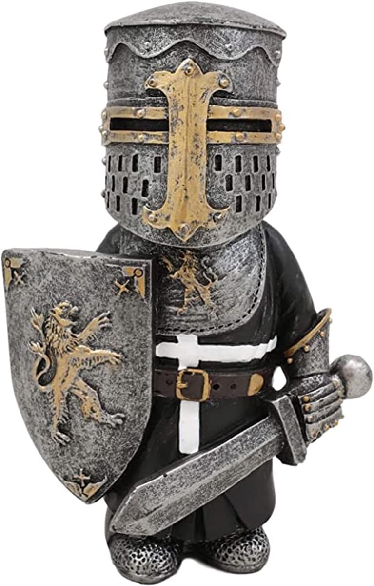 SnelShoppen - Knight Standbeeld Tuinbeeldje, Kunststof Ridder Gnoom Beeld, Middeleeuwse Ridder Harnas Gothic Beeld, Templaar Figuren voor Tuin Bescher