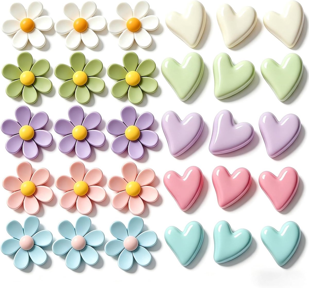 Schattige 3D-hart- en bloemenmagneten, 30 stuks kleurrijke koelkastmagneten voor koelkast, magneetbord, whiteboard, 15 - ShopVlot