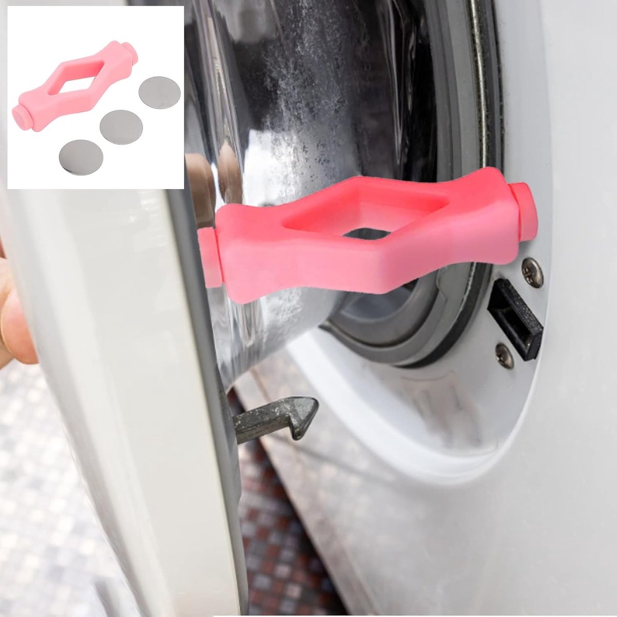 SnelShoppen - Wasmachine Deuropener met Magneten, Deurstop voor Voorladers, Sterke Magneten, Zacht en Duurzaam Materiaal, Roze, Geschikt voor de meest