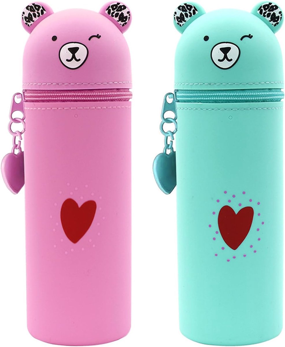 SnelShoppen - Kawaii Soft Silicone Pennenhouder 2-in-1 Schattige Etui Cartoon Pen Case en Penhouder, Roze, Duurzaam en Flexibel voor Kinderen