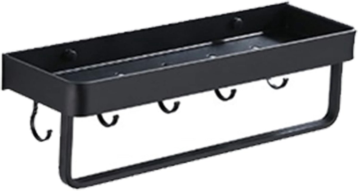 SnelShoppen - Wandgemonteerd Badkamer Plankje 40cm Zwarte Drijvende Planken Handdoekhouder met Haken, Opberplank voor Badkamer en Hotel