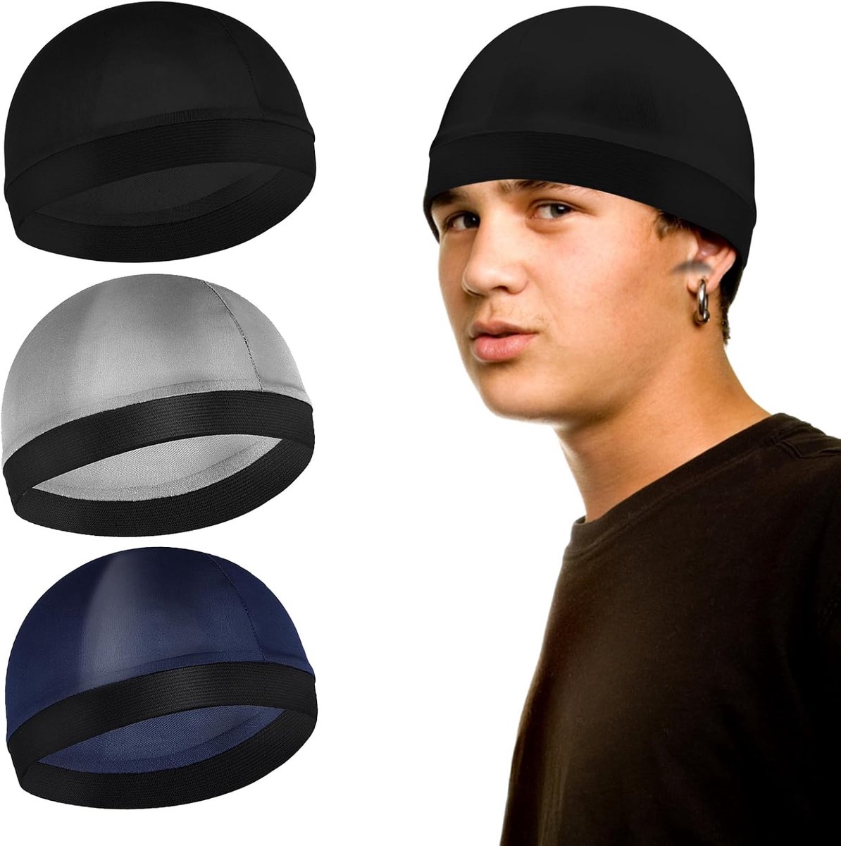 SnelShoppen - 3 Stuks Unisex Satijnen Zijde Wave Caps 360 540 720 Golf Elastische Band Zachte Ademende Duras Hoofdbedekking Beanie Caps voor Slaap Dou