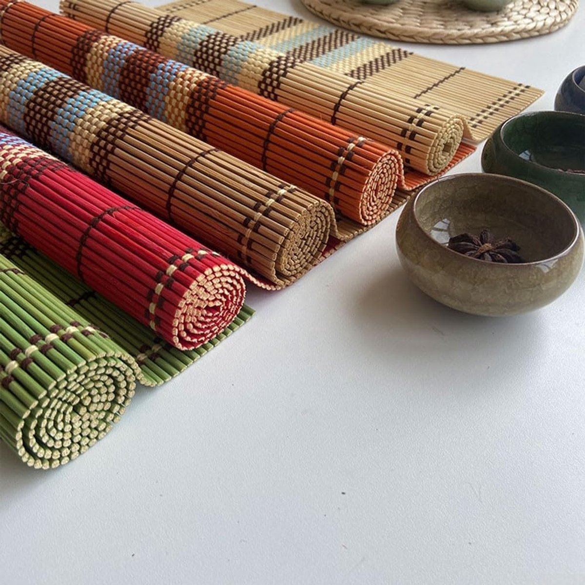 SnelShoppen - 5 Stuks Placemats, Handgemaakt Geweven Wasbare Antislip Tafelmatten, Bamboe Tafelmat voor Koffie en Theepot, Keuken en Eetkamer