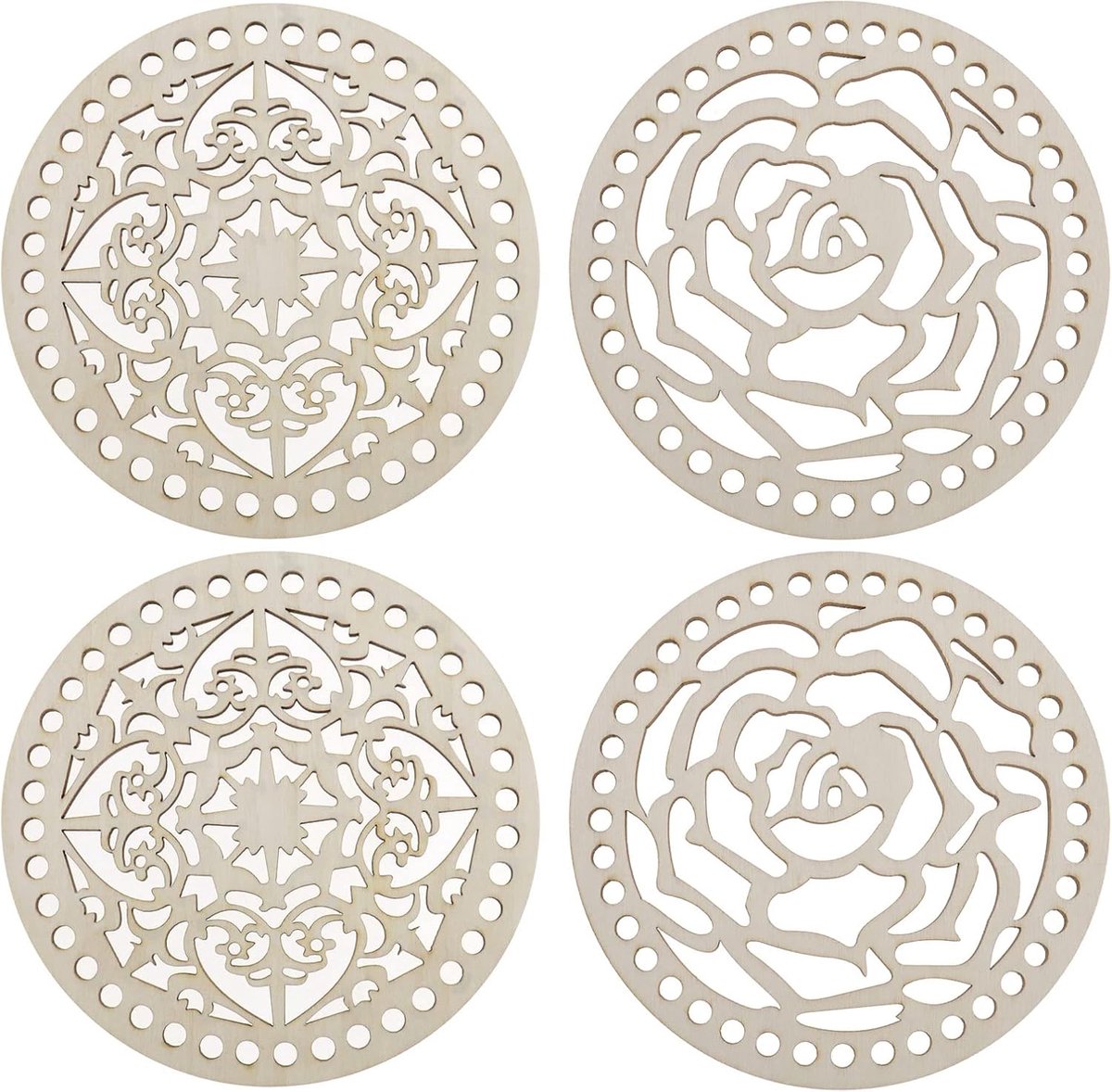 SnelShoppen - 4 Stuks Houten Mand Bodems DIY Breien Haken Natuurlijk Hout 14x0.35cm voor Ambachtelijke DIY Tas Accessoires Mand Vlechtbenodigdheden