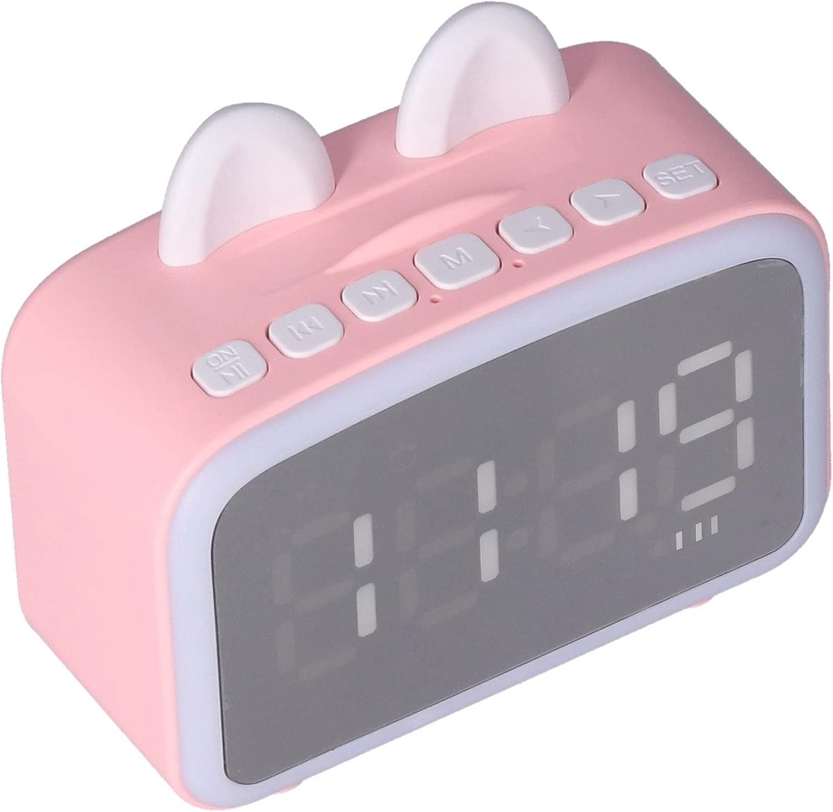 SnelShoppen - Alarmklok Radio Mini Cartoon Bluetooth Klok met 1400Mah Accu, Multifunctionele Bluetooth Digitale Speaker voor Slaapkamer en Kantoor (Ro