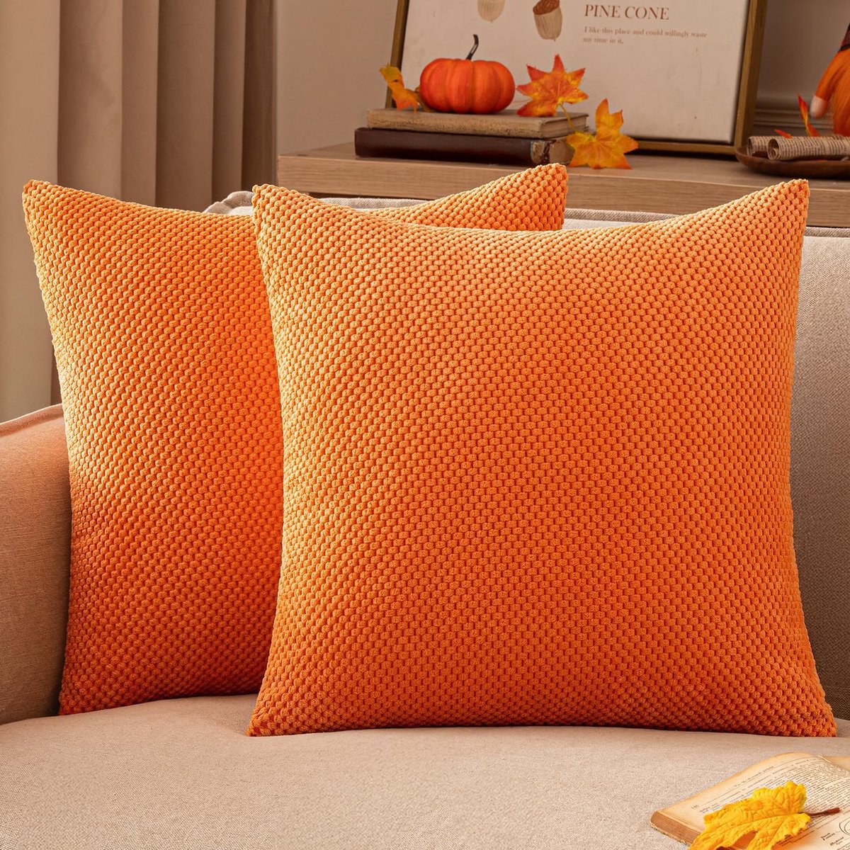 SnelShoppen - Decoratieve Corduroy Kussenhoezen 40x40cm - Zachte Pellets - Set van 2 - Oranje - Perfect voor Woonkamer, Slaapkamer en Kantoor