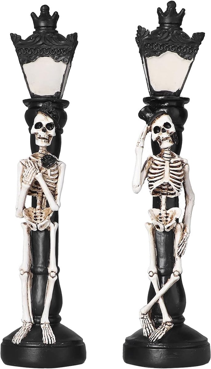 SnelShoppen - 2Pcs Halloween Skull Lamp - Miniatuur Glimmende Skeletstraatlampen - LED Vintage Decoratie voor Halloween Feest - Hoogwaardige Kunststof