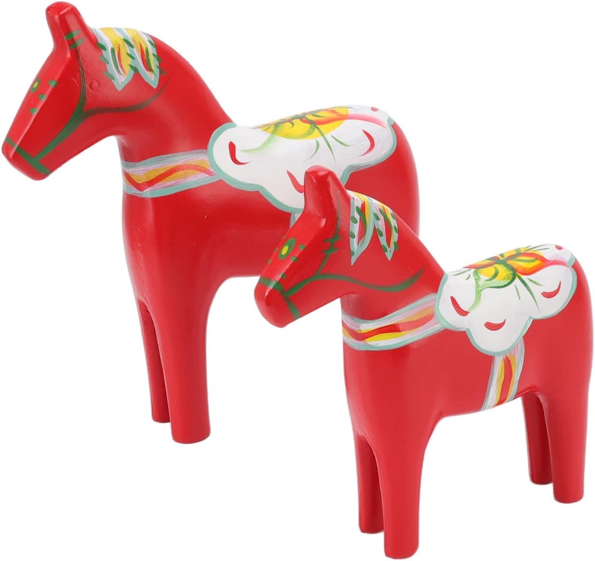 SnelShoppen - 1 Paar Houten Zweedse Dala Paarden, Beeldjes Figurine Voor Ornamenten Decoratie Cadeau, Handgemaakt, Kleurrijk, Uniek, Creatief, Interie