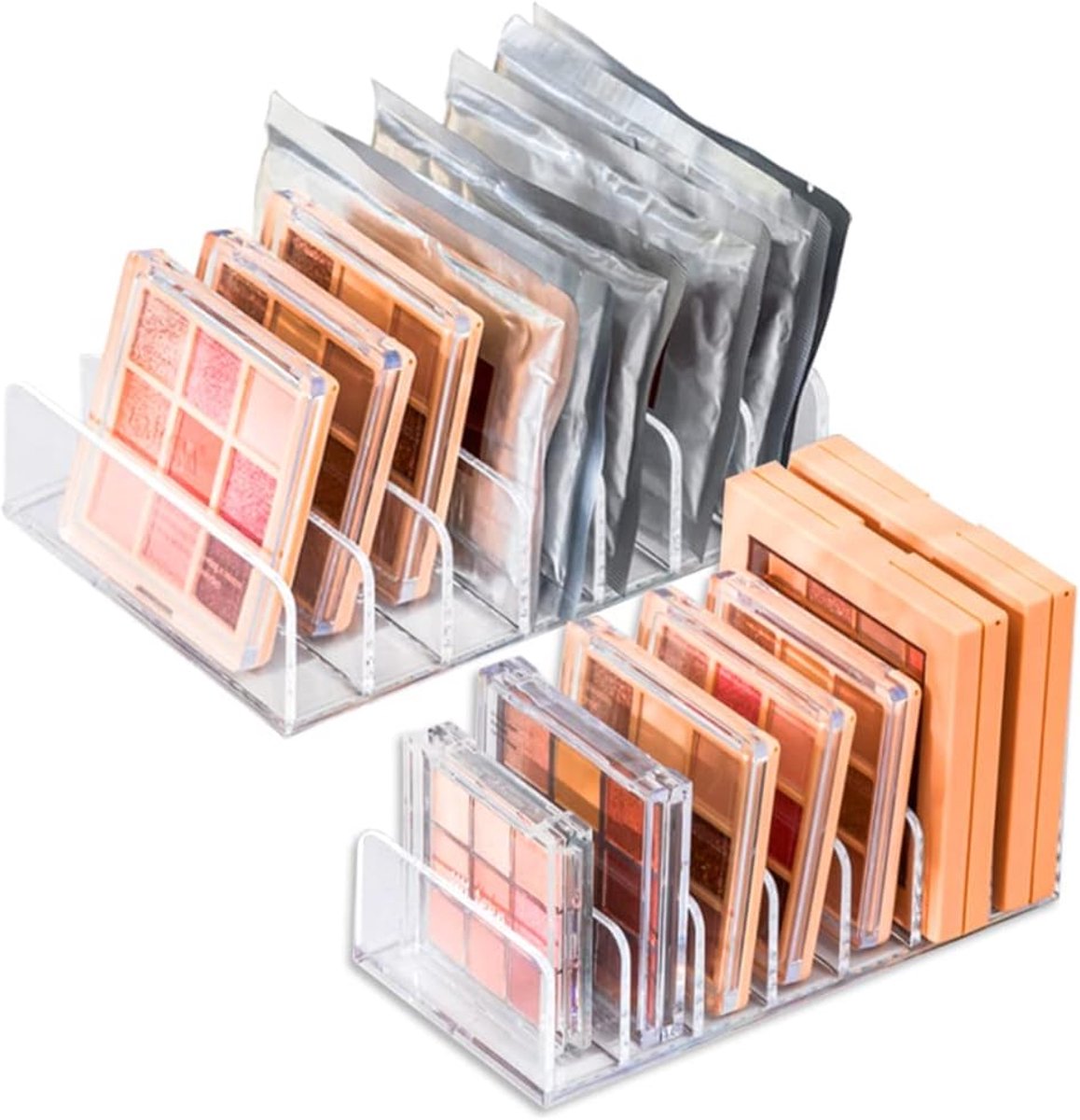 SnelShoppen - Cosmetic Organiser Set van 2 - Plastic Cosmetic Organiser met 7 Compartimenten voor Badkamer Vanity Werkblad S + L - Doorzichtig en Duur