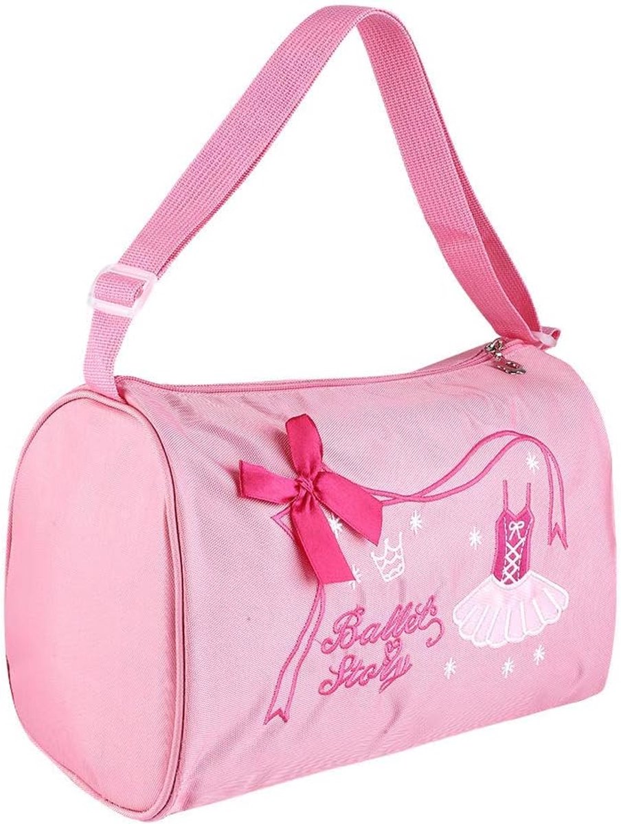 SnelShoppen - Meisjes Ballettas Sporttas Borduurwerk Tote Bag Verstelbare Schouderband (Paars, Roze) voor Dans, Gym, Ballet