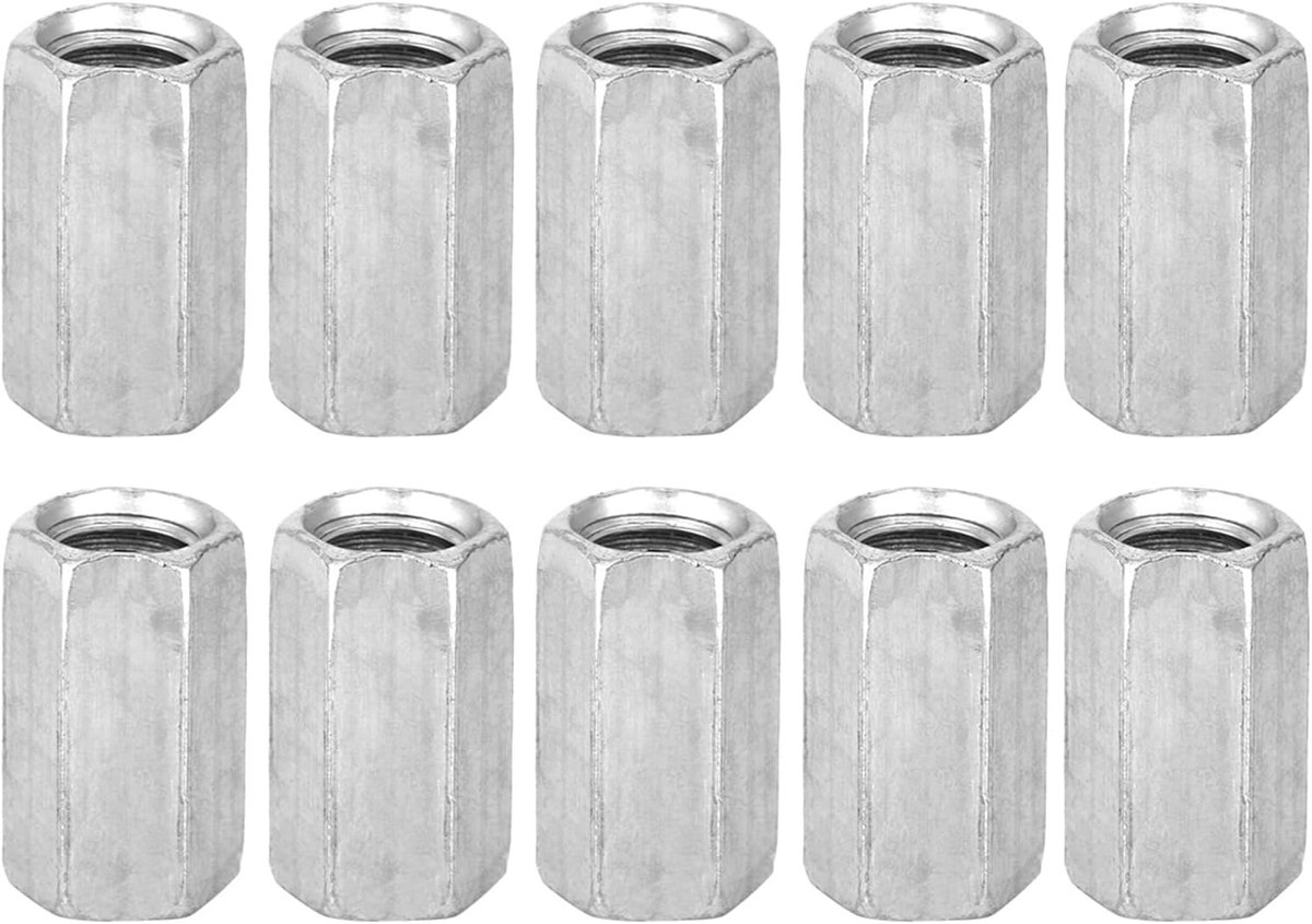 SnelShoppen - 10 Stuks M8 Hex Moeren 20mm Gegalvaniseerd Koolstofstaal voor Professioneel Gebruik in Industriële Toepassingen en Reparaties