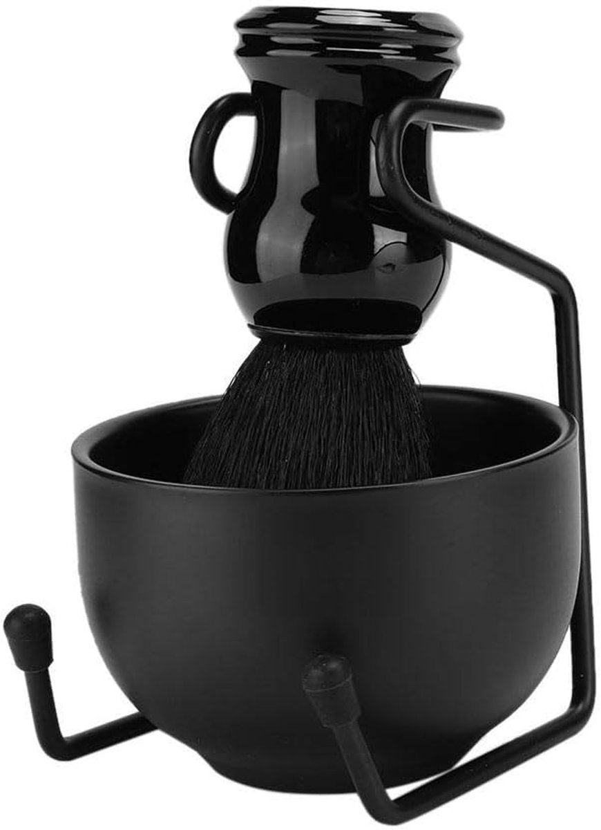SnelShoppen - Classic RVS Scheerset voor Mannen, 3-in-1 Scheerkomhouder, Zwart, Ideaal voor Thuisgebruik en Reizen