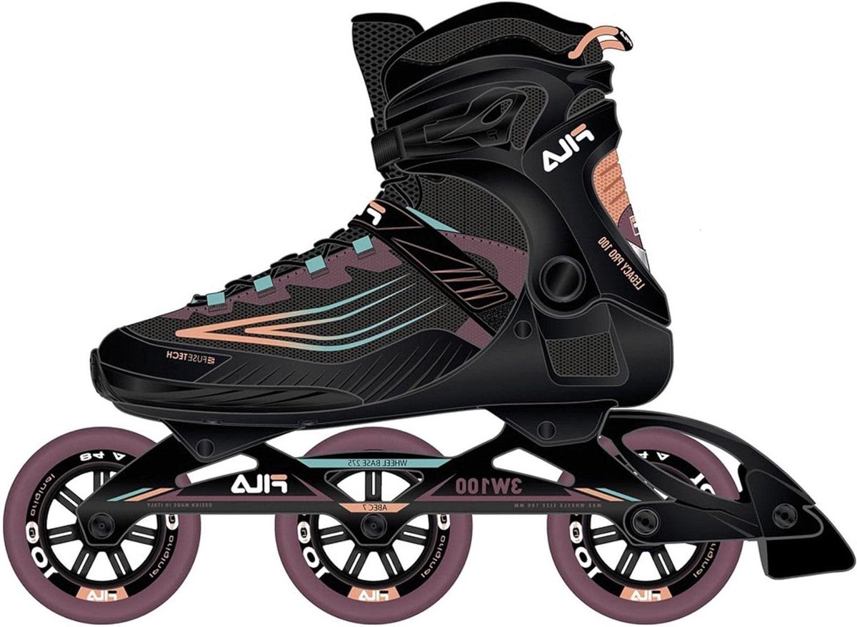Skeelers Dames - Inline skates Rolschaatsen - Snel Skaten - Drie Grote Wielen - 100 mm - Zwart Paars Lichtblauw Oranje
