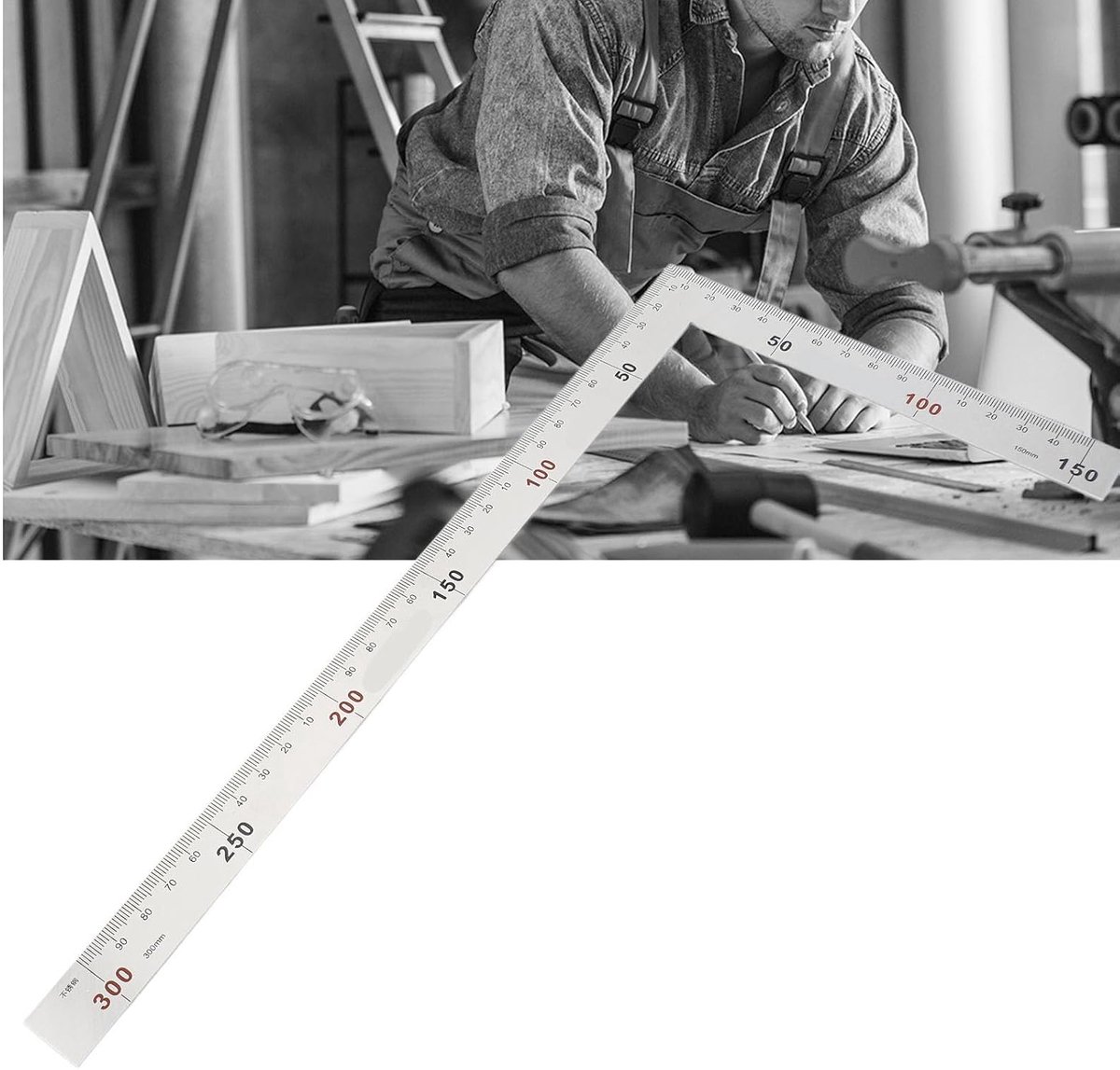 SnelShoppen - 90 Graden Vierkante Liniaal RVS L Liniaal Rechte Hoek Dubbelzijdige Liniaal Meetinstrument 150x300mm voor Houtbewerker Ingenieur Ambacht
