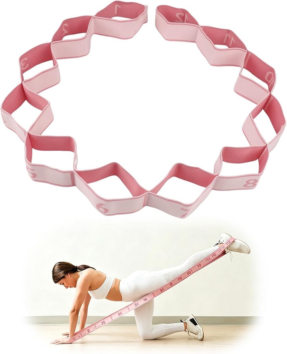 Yoga stretchband met 12 lussen voor verbeterde flexibiliteit, houding en krachttraining, licht en draagbaar voor fitness en gymnastiek