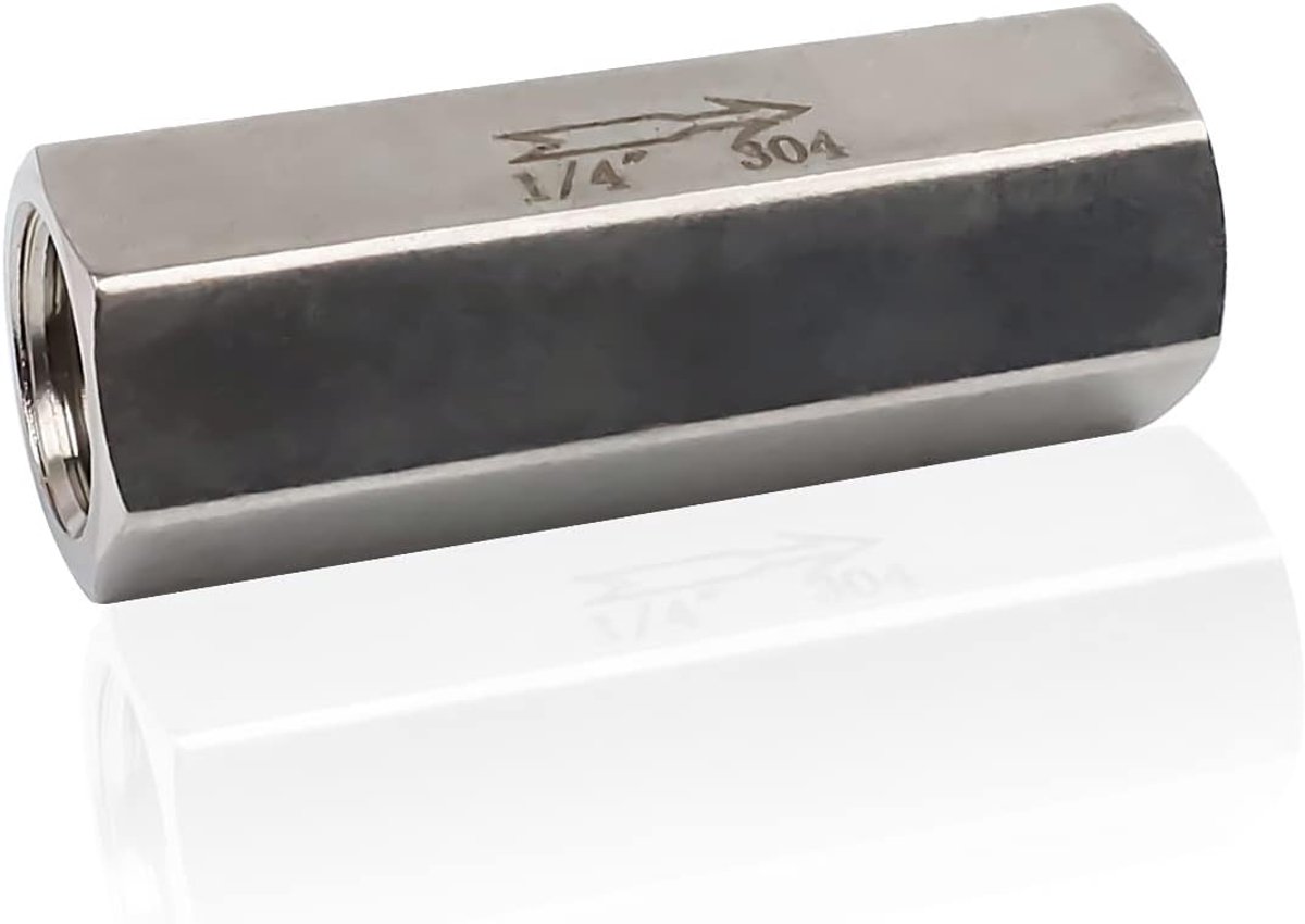 SnelShoppen - Pneumatische Terugslagklep 1/4" - RVS 304 - 49mm Lange Eenrichtingsklep - Vrouwelijke Schroefdraad - Drukbestendig en Corrosiebestendig