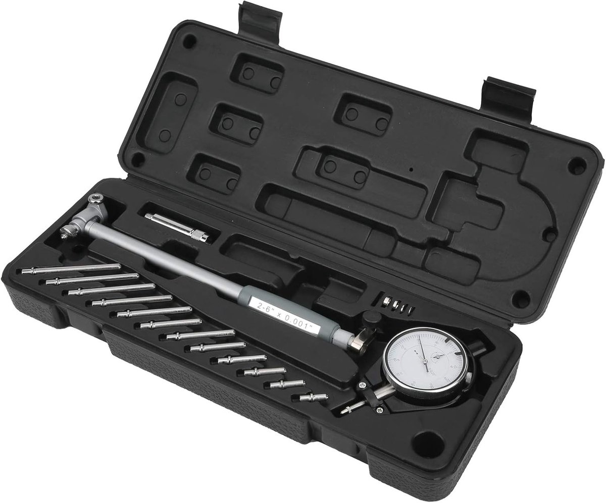 SnelShoppen - Dial Gauge Boorgatmeter 2-6 Inch X 0.001 Inch Meter Extender Set met 12 Meetpennen, Opbergtas en Sterke Probe voor Nauwkeurige Metingen