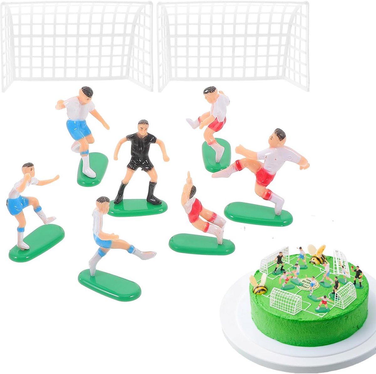 SnelShoppen - 16 Stuks Voetbal Taartdecoratie Miniatuur Spelers Cake Toppers Micro Landschap Figuren Decoratie voor Feesten en Thuis