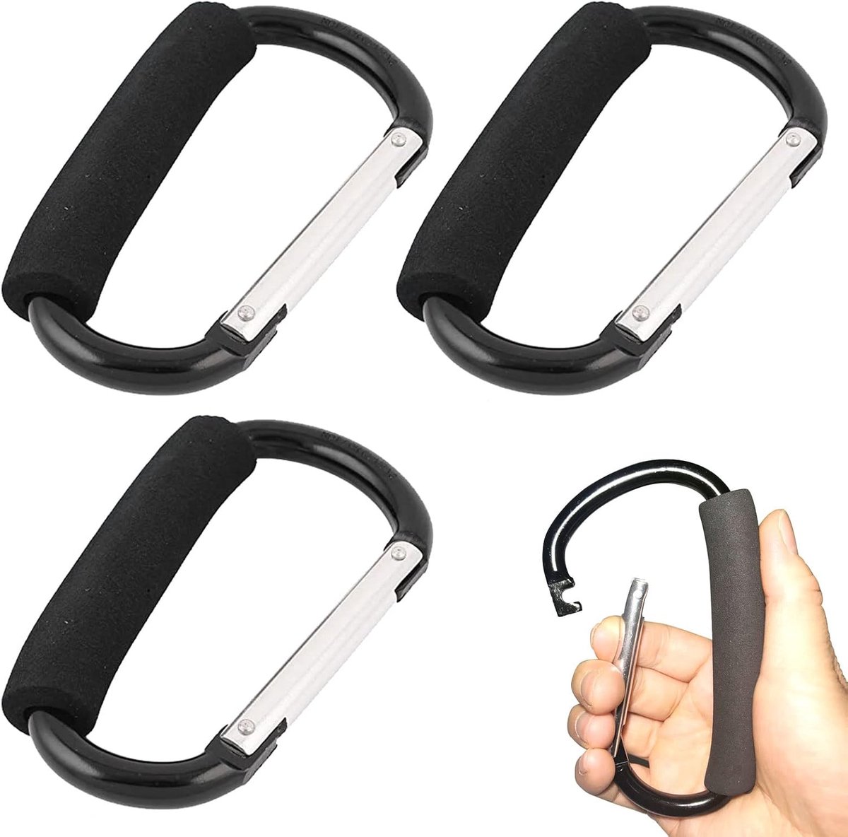 Pram Hooks Clips 3pcs - Aluminium Carabiner - Met Schuim - Houd je handen vrij bij het duwen - ShopVlot