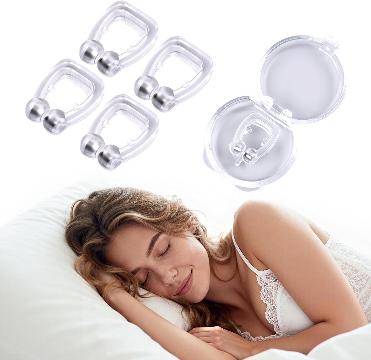Silicone magnetische anti-snurken apparaat - zachte neusklem voor het verminderen van snurken, comfortabele slaapapparaat voor mannen en vrouwen, eenvoudig te gebruiken (4 stuks)