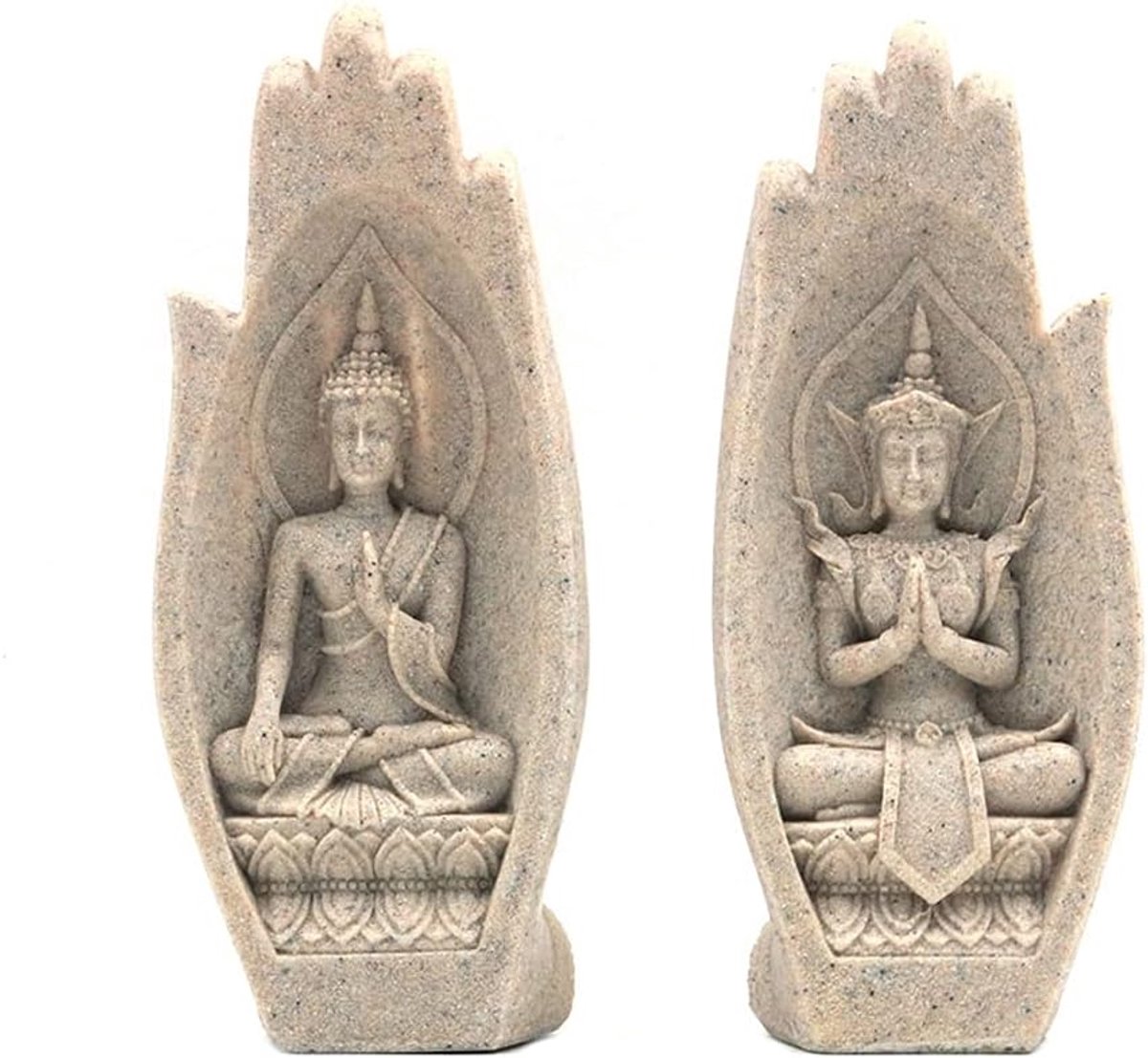 SnelShoppen - 2x Sandstone Resin Bergamot Boeddha Beeldje Decoratie voor Thuis, Kantoor, Yoga Studio - Creatieve Handgemaakte Sculptuur - Gezondheidsv